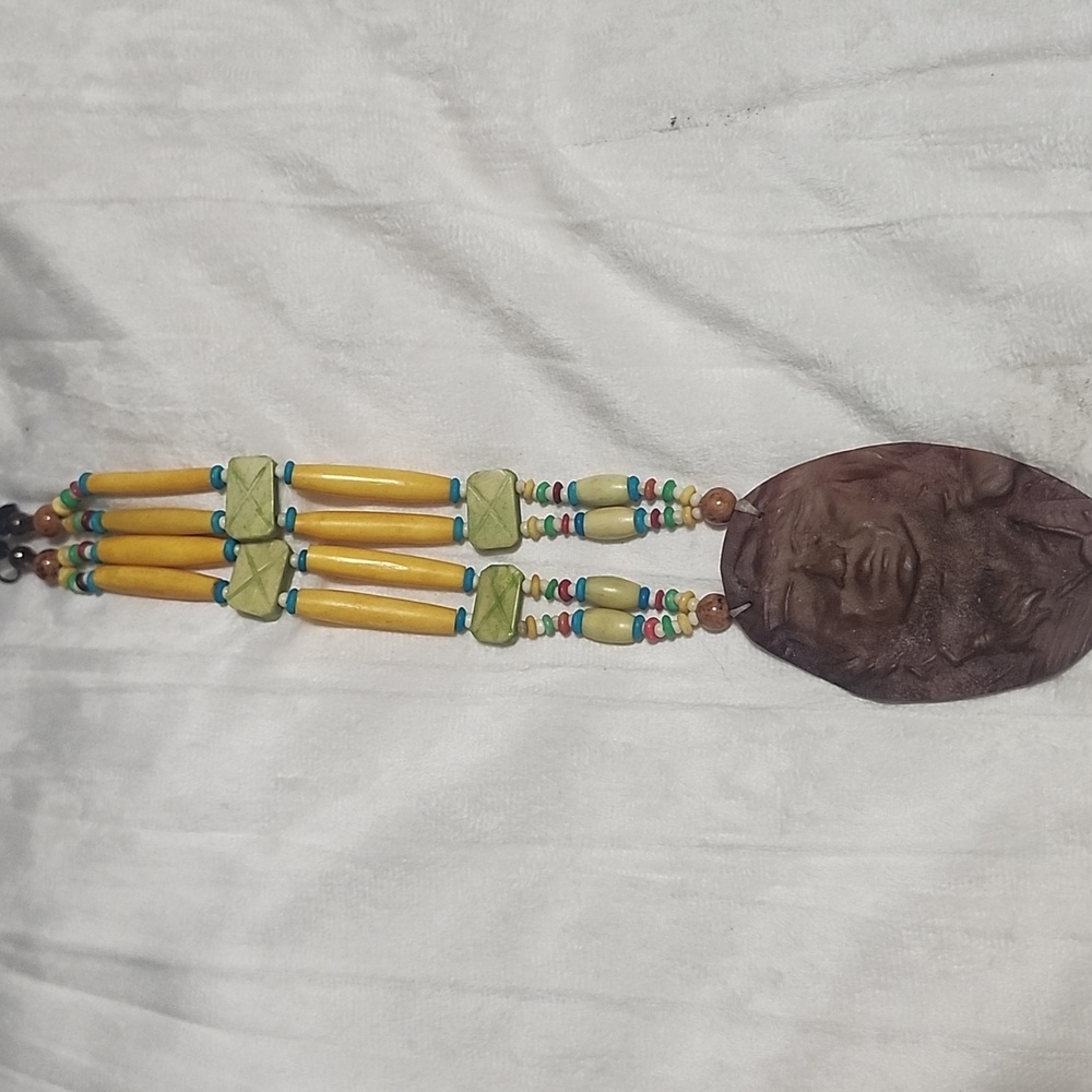 Handcrafted Beaded Native American Necklace with Brown Pendant - Picture 2 of 5